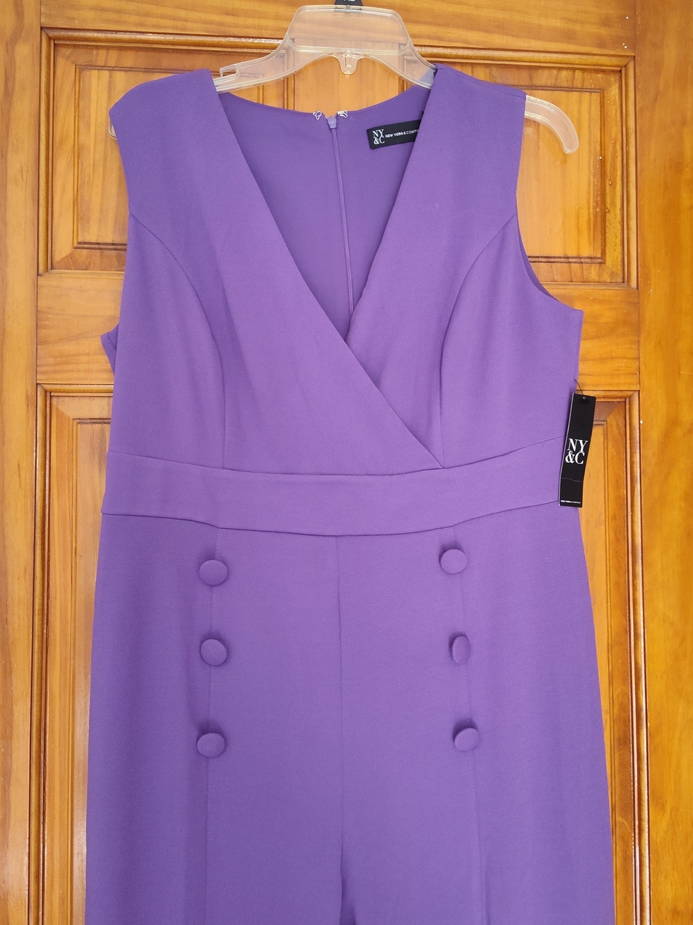 New York & Company Purple Sleeveless Wide-Leg Jumpsuit with Button Detail - Picture 2 of 4